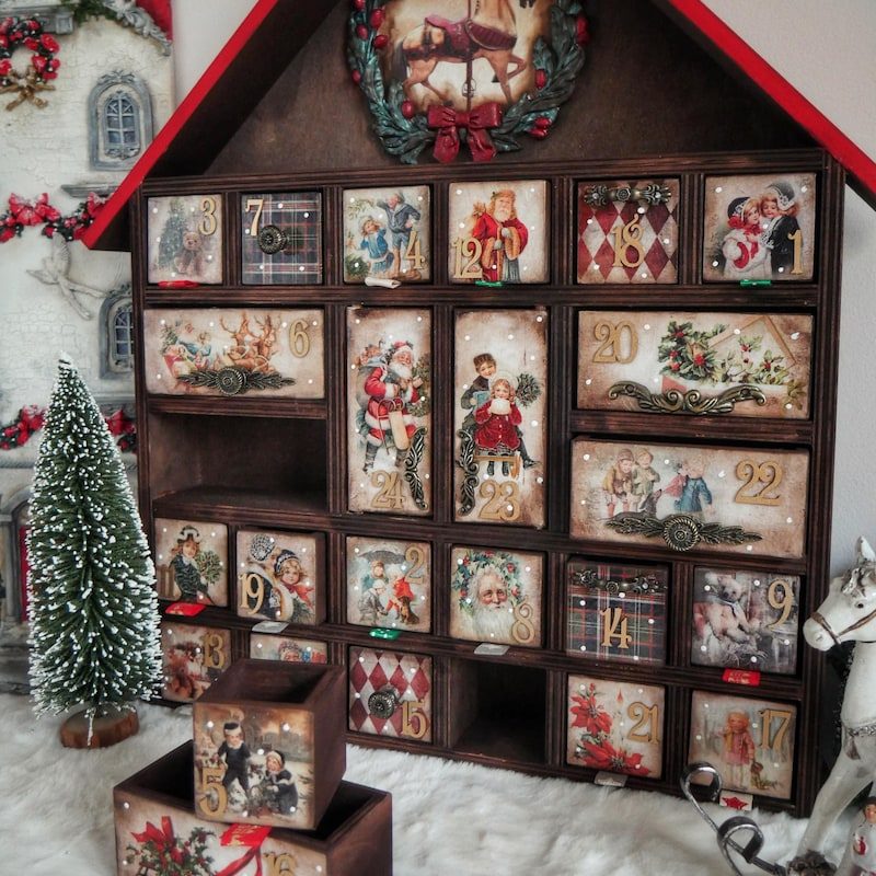 MagdaDecoupage Luxury Wooden Advent Calendar with Lights