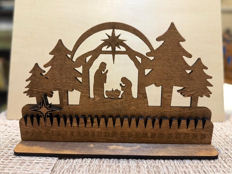 DuNordDesignLLC Personalized Wooden Advent Calendar with Nativity
