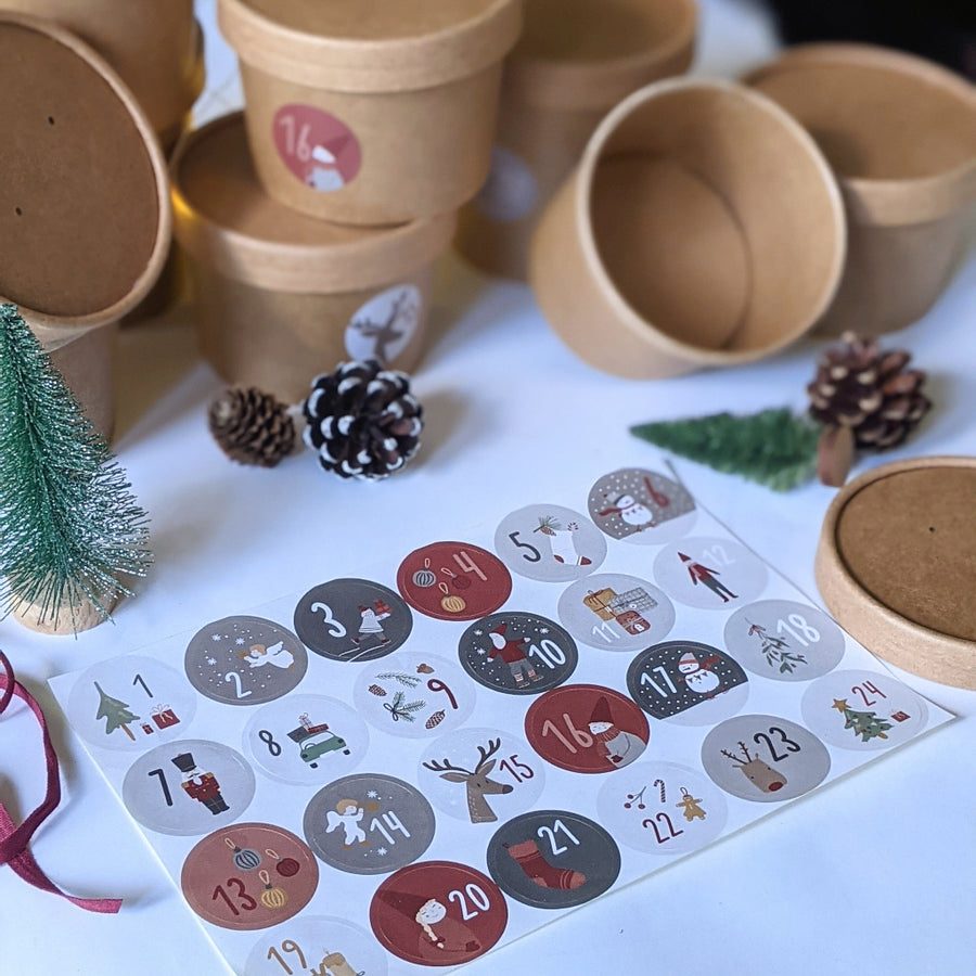 The Danes Scandi Christmas Advent One – 24 Stickers, Bags & Boxes