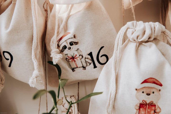JelliesDesign DIY Advent Calendar Bags Set of 24 Cotton Drawstring Pouches